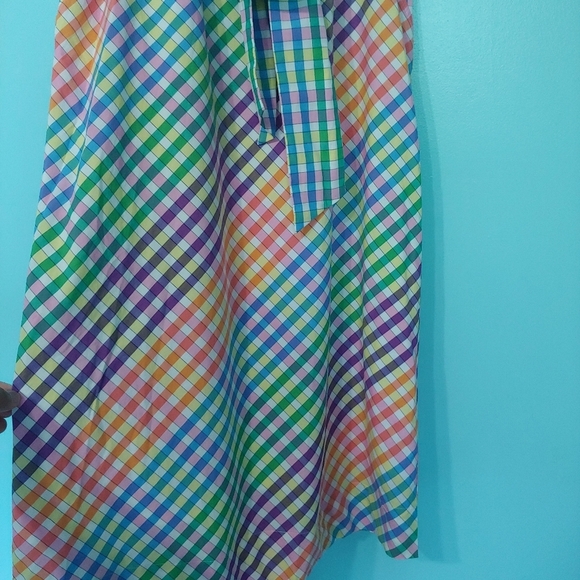 J. Crew Tie Neck Rainbow Gingham Cotton A-line Sleeveless Dress Size 2P - Picture 5 of 15
